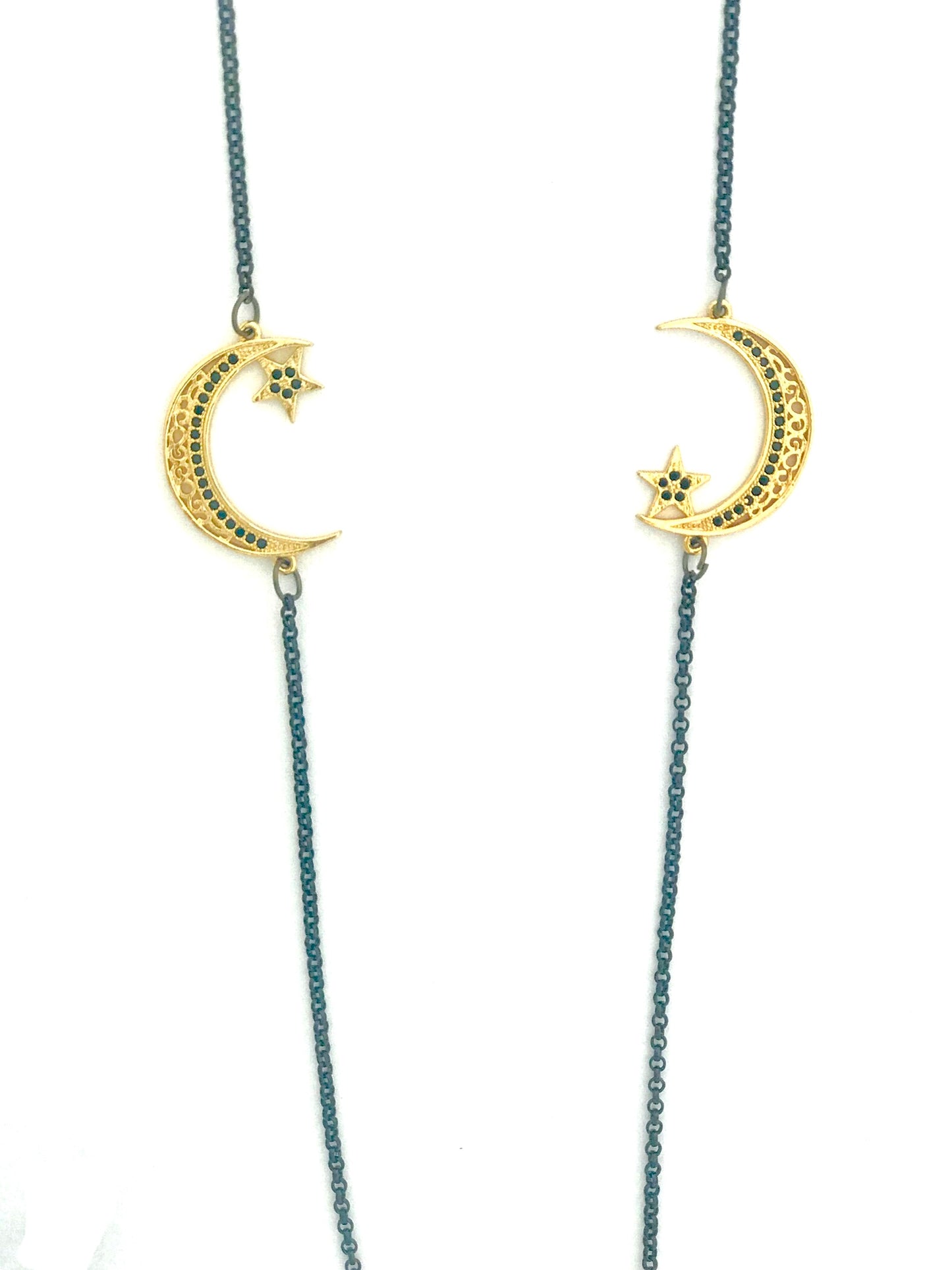 Crescent Star Long Necklace