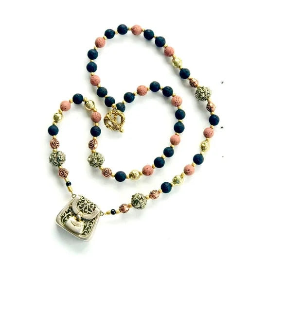 Tan Lava Bag Necklace
