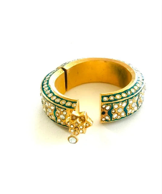Teal Lotus Kundan Bangle