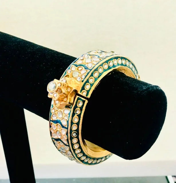 Teal Lotus Kundan Bangle