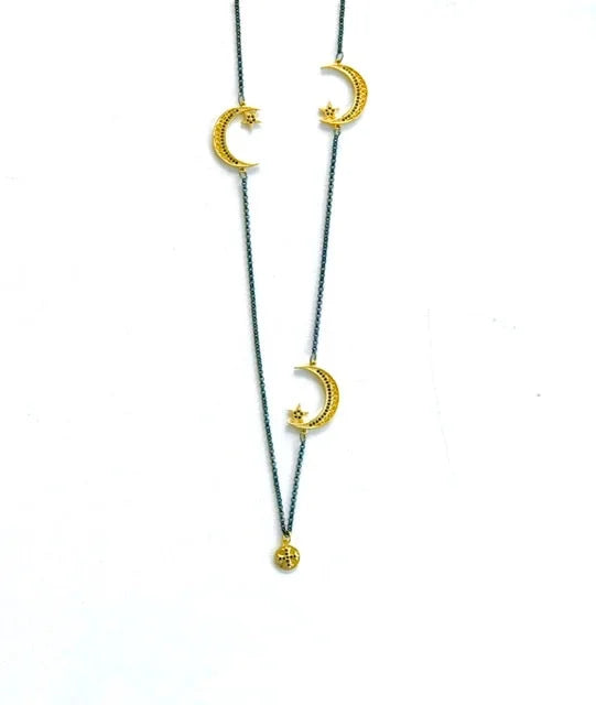 Crescent Star Long Necklace