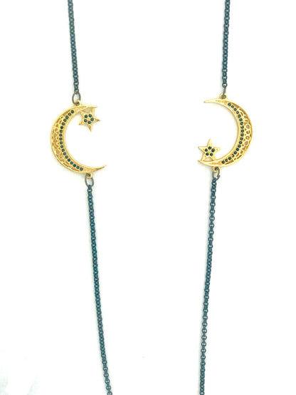 Crescent Star Long Necklace