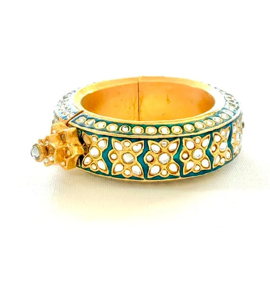 Teal Lotus Kundan Bangle