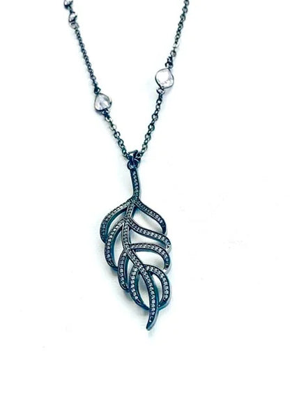 Gunmetal Leaf Zircon Necklace