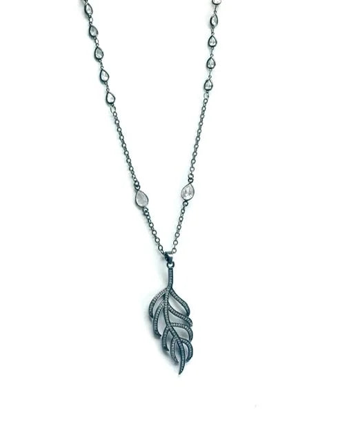 Gunmetal Leaf Zircon Necklace