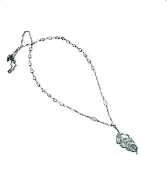 Gunmetal Leaf Zircon Necklace