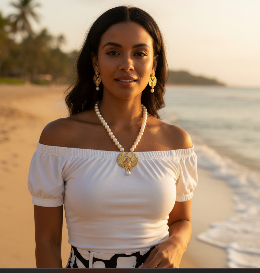 Scarab Pearl Necklace